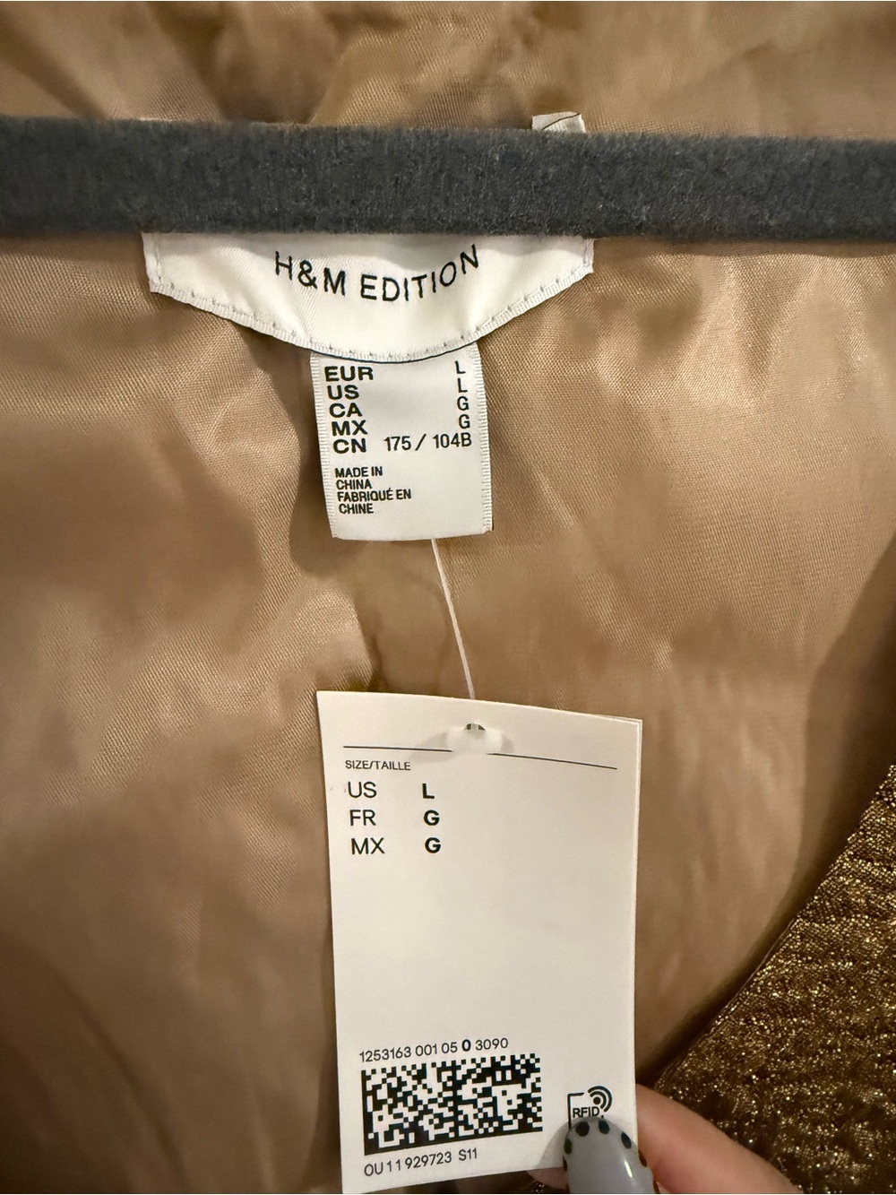 H&M Edition. Gold Textured Mini Shift Dress. Size: Large. NWT. - Picture 3 of 5